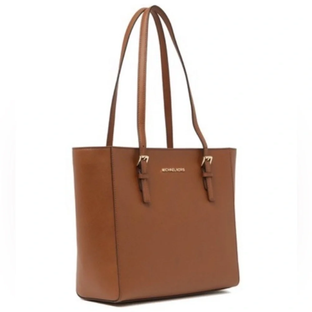 Michael Kors Jet Set Travel Medium Top Zip Tote Brown Gold MK Shoulder Bag NWT